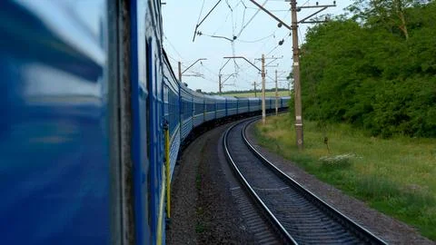 View from train window in motion Stock Photos