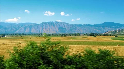 View from the train window at the mountain landscape Stock-Footage 72382816