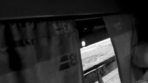 View From the Train Window. Movement of Curtains From the Wind  Stock Footage 252996637