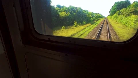 View from the train window on the rails going into the distance Stock Footage 220618079