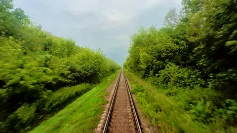 View from the train window on the rails going into the distance Stock Footage 225324375