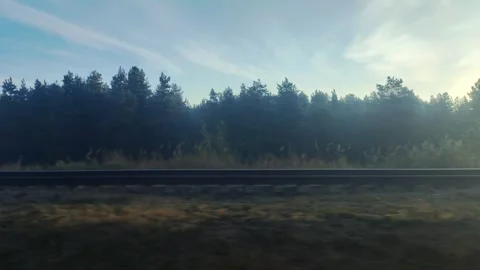 View from the train window of a railway track with rails and sleepers in motion 스톡 동영상 303142834