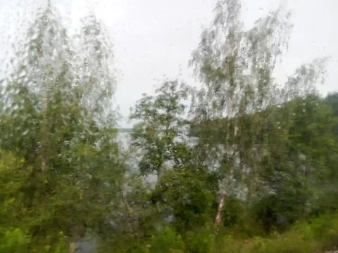 View from the train window in rainy weather Stock Photos