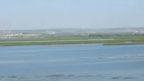 View from the train window on the river Stock Footage 158012329