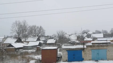 View from the train window to the Russian village Stock Footage 104803627