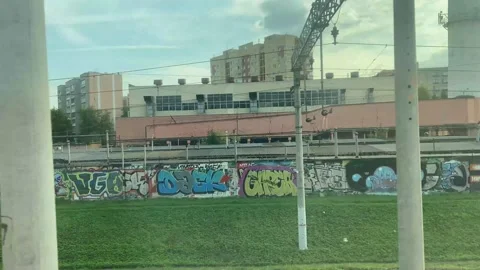 View from the train window to the suburbs of Moscow, Russia 库存影片 202632485