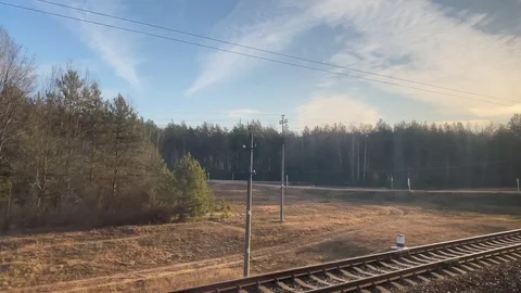 View from train window. Train Lviv - Mogilev. Belarus in December. Stock Footage 121739909