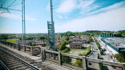 View from the train window. The view from the high-speed moving train on the Stock Footage 108491502