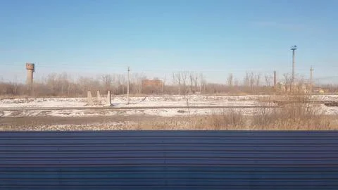  view from the train window in winter while traveling, the train p.. Stock Photos