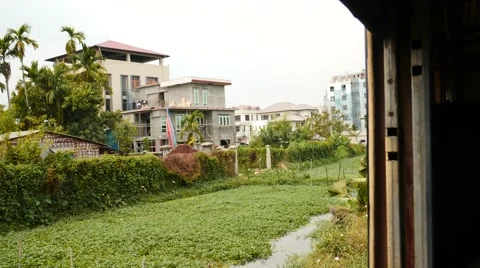 View from train window in Yangon of Myanmar  Stock Footage 61449554
