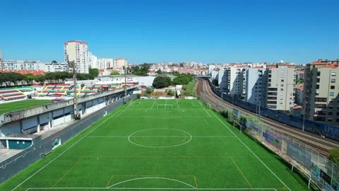View from the traing fields and revealing  the stadium of Clube Futebol Stock Footage 251626029