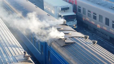View of the trains in the depot. Video stock 228988934