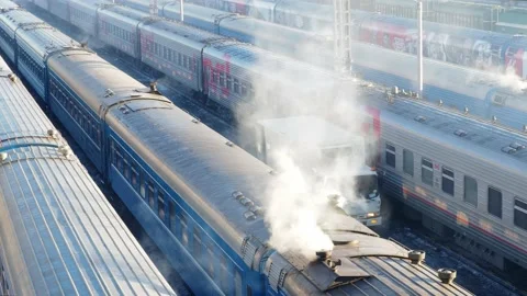 View of the trains in the depot. Video stock 228989007
