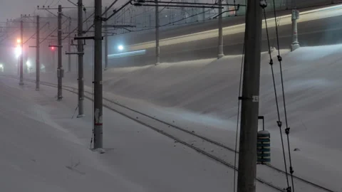 View of trains at night at winter. Stock Footage 169911709