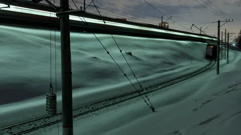 View of trains at night at winter. 動画素材 169911844