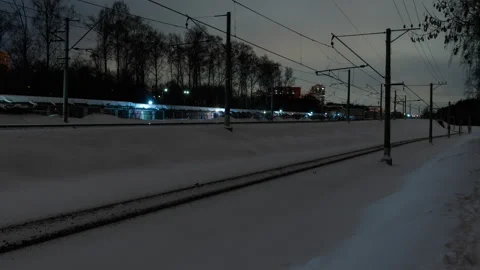 View of trains at night at winter. 動画素材 170875031