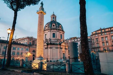 View of Trajan&amp;#039;s Column  in Rome. Stock Photos