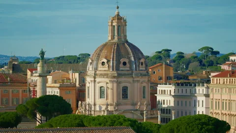 View on Trajan's Column and the church of the holy of Mary at the trajan forum Stock Footage 308416361