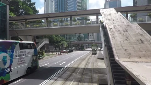 View from tram, back view vehicle shot, Hong Kong downtown, Queensway, Admiralty Stock Footage 170770330