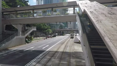 View from tram, back view vehicle shot, Hong Kong downtown, Queensway, Admiralty Stock Footage 170770348