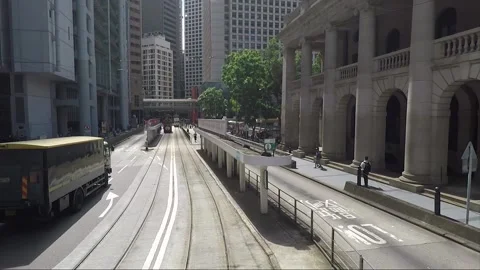 View from tram, back view vehicle shot, Hong Kong, Court of Final Appeal Stock-Footage 170772940