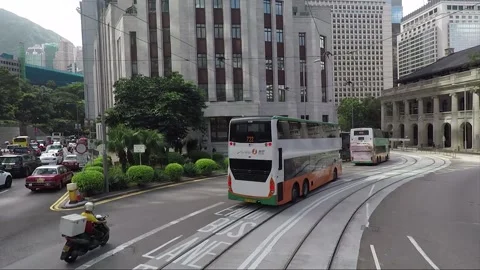 View from tram, back view vehicle shot, Hong Kong, Court of Final Appeal Stock Footage 170773528