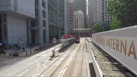 View from tram, back view vehicle shot, Hong Kong, Court of Final Appeal Stock Footage 170774259