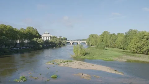 View on Tram crossing Wilson Bridge in Tours France Stock Footage 337483587