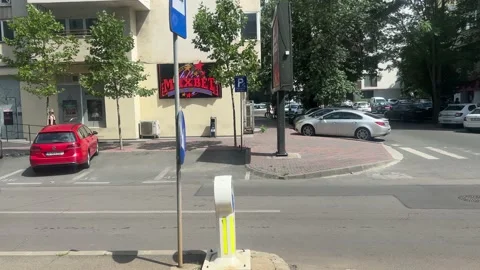 View from the tram window of the daytime city of Bucharest Stock Footage 201263532