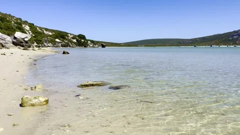 View of Tranquil coastal beach scenes in Langebaan Stock Footage 332354900