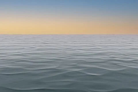 View of tranquil ocean waves in sunset or sunrise with setting or rising sun Stock Photos