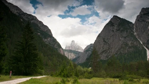 View of the Tre Cime di Lavaredo or Drei Zinnen Stock Footage 112746932