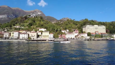 View of Tremezzo town in lake Como from ferryboat. Stock Footage 255885712