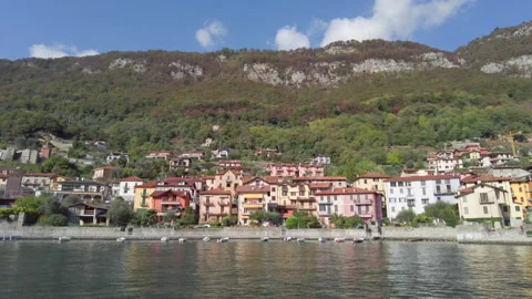 View of Tremezzo town in lake Como from ferryboat. Stock Footage 255885775