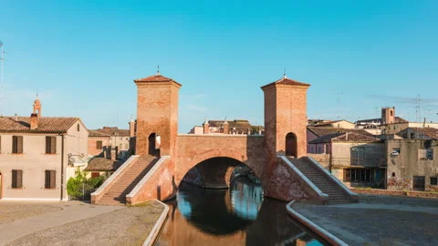 View of the Trepponti bridge of Comacchio. Hyperlapse 4K Stock Footage 141291602