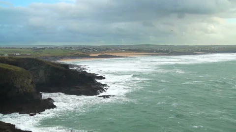 View from Trevose Headland of the Cornish Coast Stock Footage 65007216