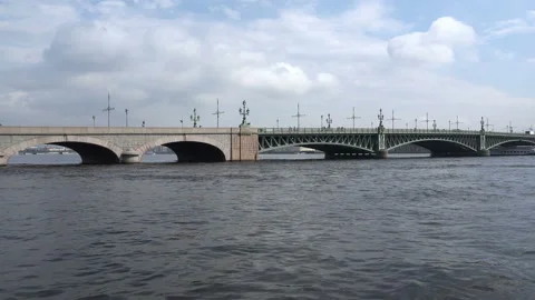 View of the Trinity Bridge from the Kronversky Strait of the Neva River Stock Footage 94138775