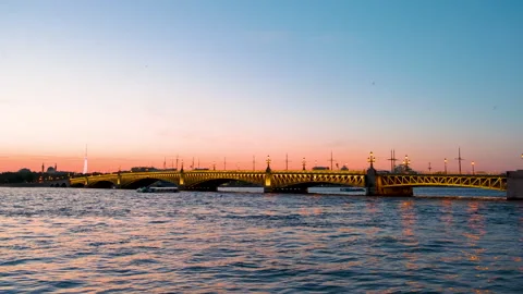 View of the Trinity Bridge over the Neva River in St. Petersburg Stock Footage 304293410