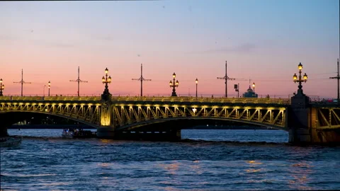 View of the Trinity Bridge over the Neva River in St. Petersburg Stock Footage 304293527