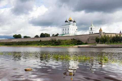 View of the Trinity Cathedral in the Pskov Kremlin Stock Photos
