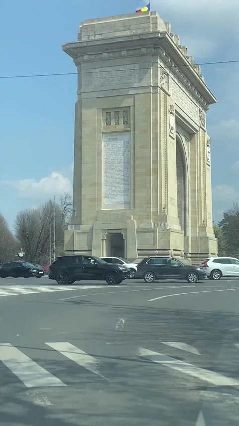 View of the Triumphal arch from the car window. Bucharest. Stock Footage 239017687