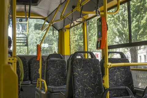 View of the trolleybus interior Stock-Fotos
