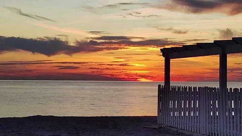 View From Tropical Beach Over Sunrise or Sunset on Paradise Beach. Stock Footage 220663787