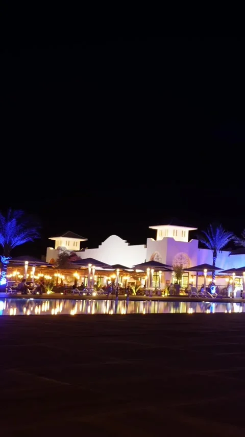 View of the tropical hotel at night. time laps. evening, night landscape. hotel Stock Footage 323079461