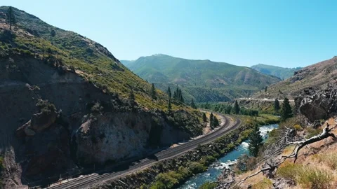 View of Truckee river, train tracks and a highway Stock Footage 259317752