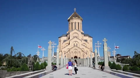 View on Tsminda Sameba Cathedral in Tbilisi Stock Footage 49961875