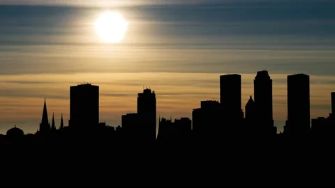 View of Tulsa city Skyline Time Lapse at Sunset with Colorful Clouds, Oklahoma Stock Footage 201097196