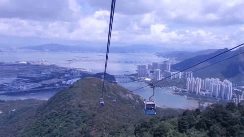 View of Tung Chung high raise building from the cable car Stock Footage 144757641