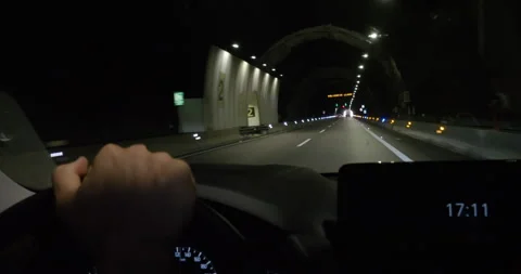 View of tunnel road from driver perspective Stock Footage 264928632