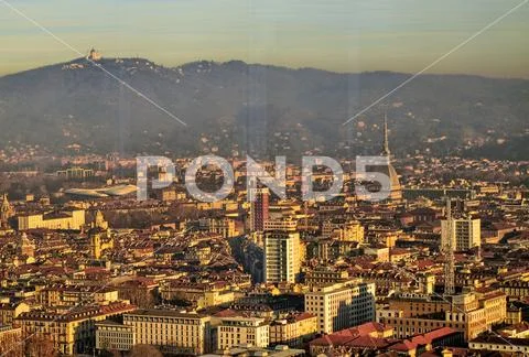 View of Turin from the top of the thirty-fifth floor of the Intesa Sanpaolo b Stock Photos